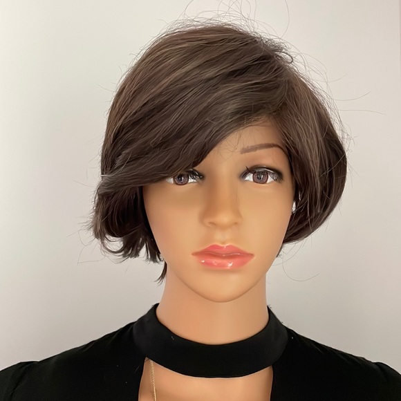 NWT 9” dark brown wig natural puff volume top layer messy crown side chocolate - Picture 3 of 14